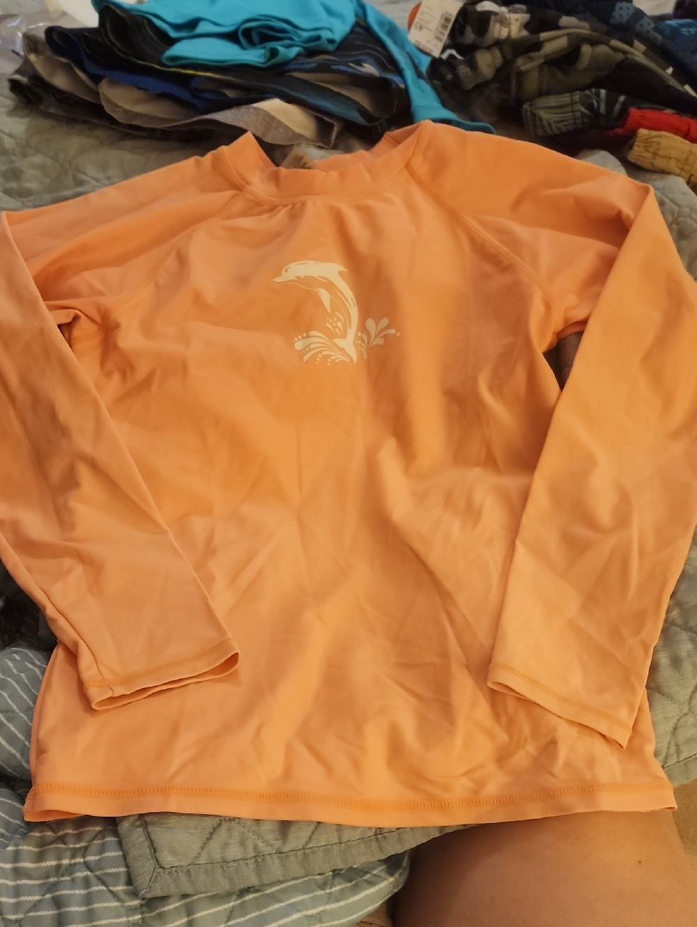 Sz 10 Heat Swimwear Dolphin Graphic Long Sleeve Rash Guard Swim Shirt